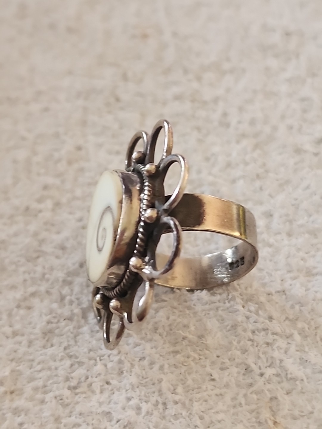 Shiva's Eye Shell Ring, 925 Sterling Silver Size 6 - image 6