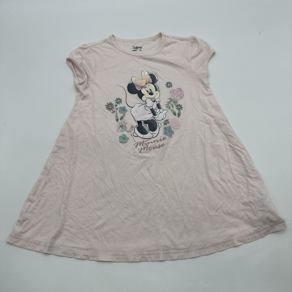 Disney Delta Dress Girls Size 7-8 Y Pink Glitter Graphic Print Logo  Minnie#28371