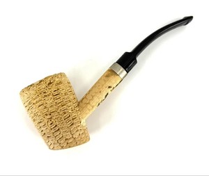 Corn Cob Tobacco Smoking Pipe Bent Black Stem Metal Band Beige Rustic