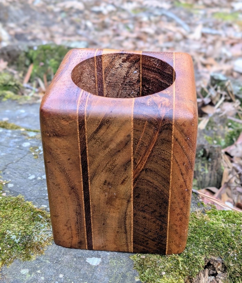 Vintage Laminated Wood Pencil Holder Desk Accessory - Robert McKeown Style MCM 