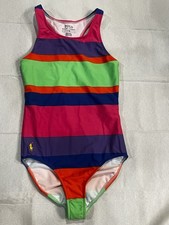 NWT Polo Ralph Lauren Swimsuit Girls Sz 8 One Piece Striped Colorful Cute NEW