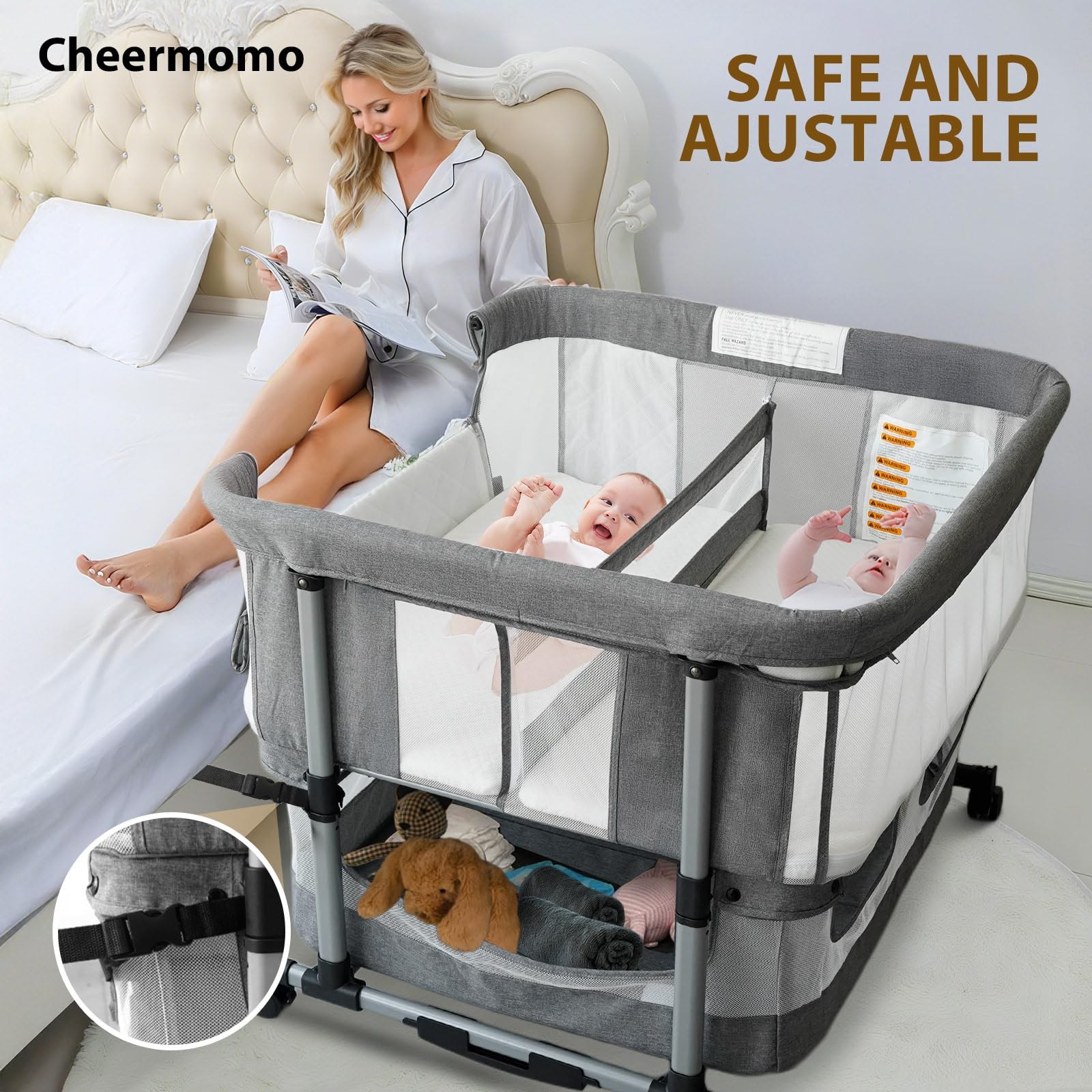 Twin Bassinet for 2 Babies, Double Bassinet for Twins, Rocking Bassinet with ...