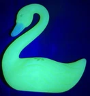 Vtg Fenton Satin Custard Uranium Glass Hand Painted Swan Figure Signed B. Wilcox