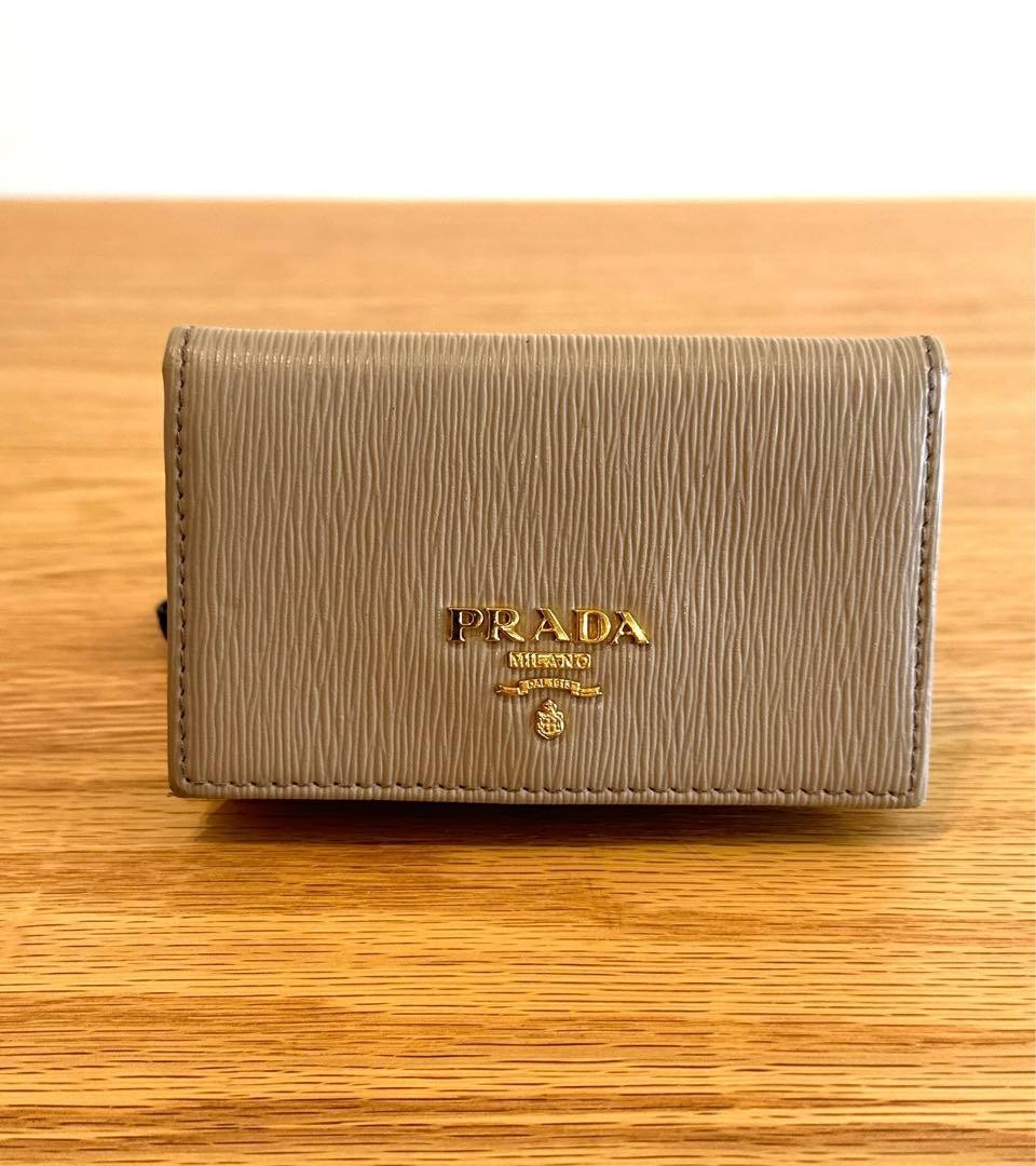 PRADA Saffiano Leather Business Card Holder Cammeo Pink-Beige Used