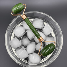 Authentic Green Jade Facial Roller Rose Gold Frame, Skincare Massage