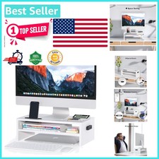 Versatile 16.5 Inch Wooden Monitor Stand with Mobile Holder  Cable Organizer