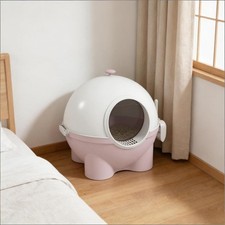 Large Covered Cat Litter Box w/ Scoop Odor-Free Private Design Pink/White