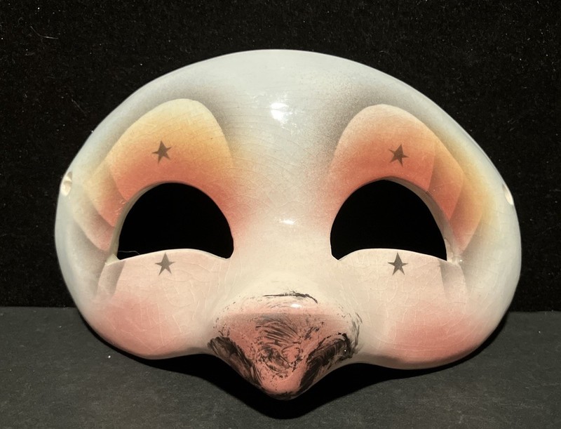 Signed 1980 Hand Painted Ceramic Half Mask