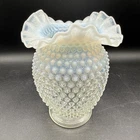 Vintage Fenton French Opalescent Hobnail Vase 6” X 4.5” Ruffled Rim