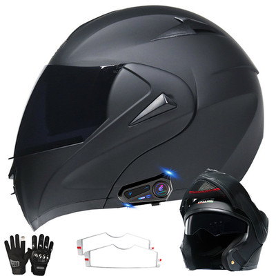 Bluetooth Modular Motorcycle Helmet,Flip Up Full Face Integrated Helmet 。L size
