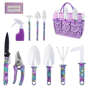 10-Piece Ensemble d'outils de jardinage robustes avec sac de rangement, poignées ergonomiques