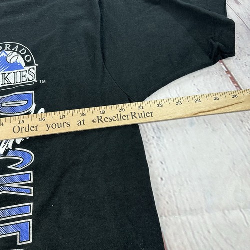 Camiseta negra vintage 1992 MLB Colorado Rockies logotipo XL atlética negra única - Imagen 7 de 9