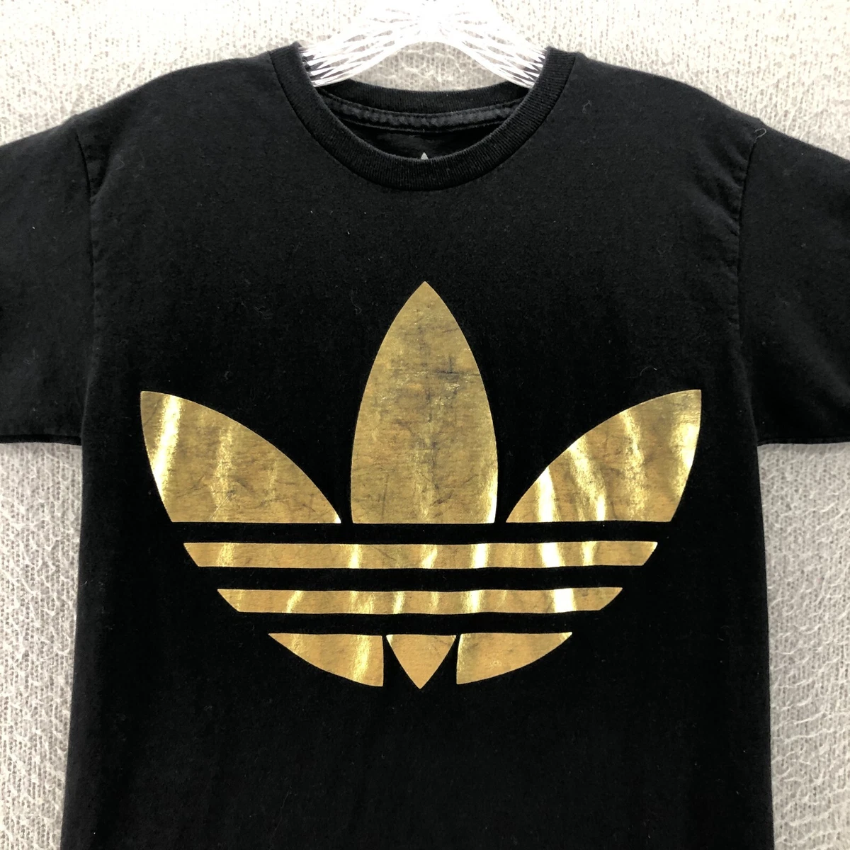 Adidas Womens Shirt Small Black Gold Trefoil Short Sleeve Athletic