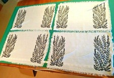 SET of 4 Vintage 12x17" Placemats "Linen Look" Silver/ Grey Black Leaves Foliage
