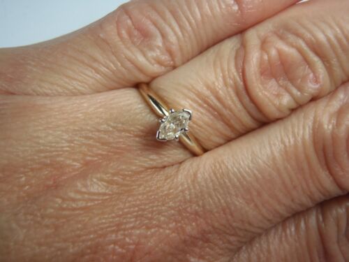 Solid 14K Yellow Gold .34 CT. Marquise Diamond Solitaire Engagement Ring 5 3/4 - Picture 2 of 24