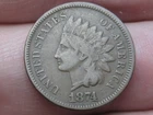 1874 Indian Head Cent Penny- Fine/VF Details, Chocolate Brown, Partial LIBERTY