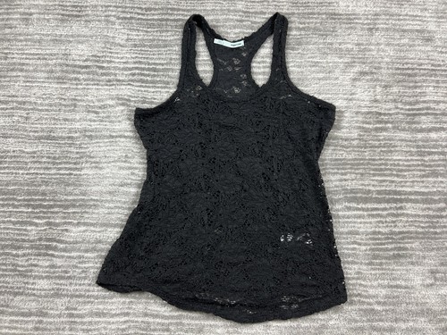 Maurices Top Womens Small Black Open Knit Tank Sleeveless Nylon Blend