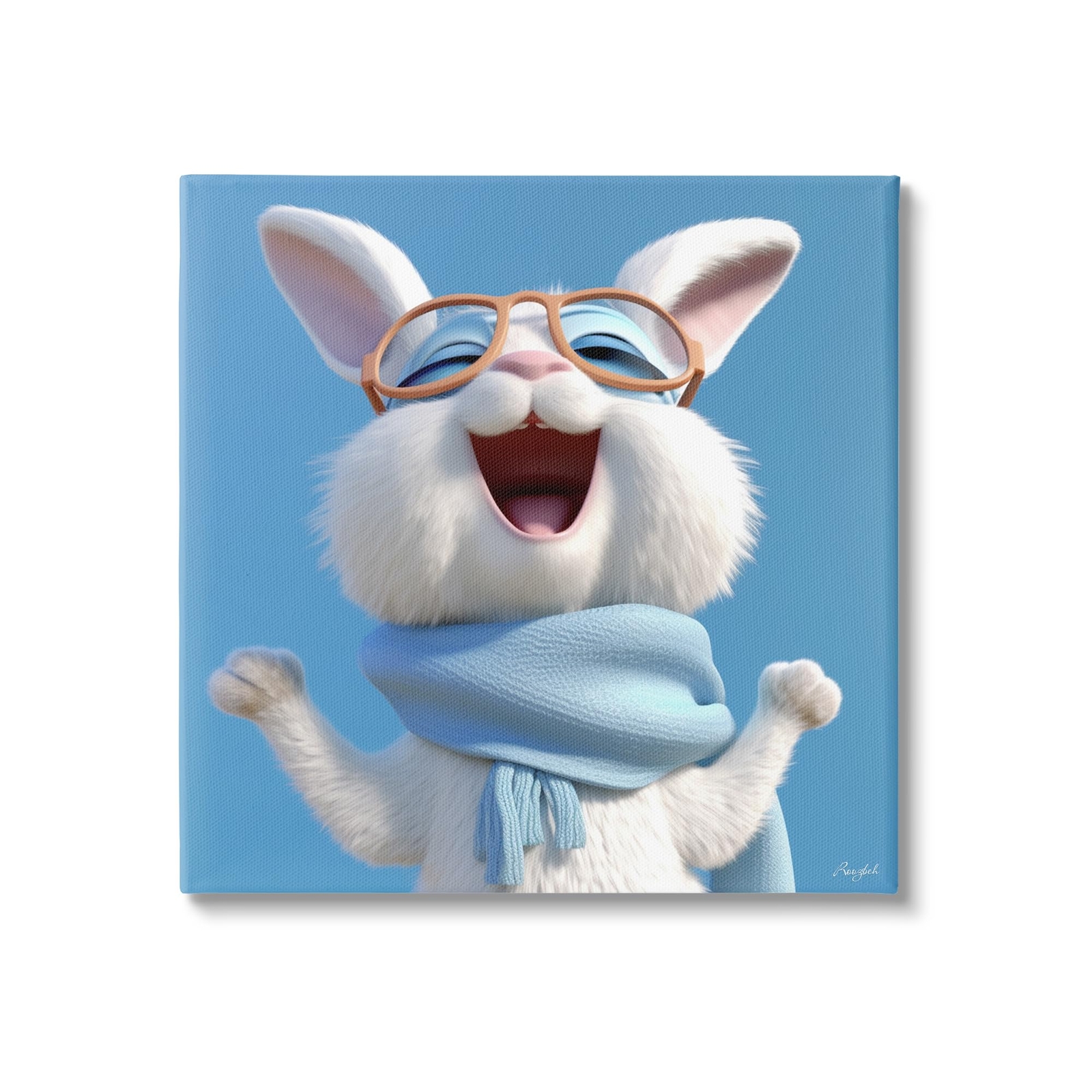 Happy Rabbit in Blue Canvas Wall Art by Roozbeh