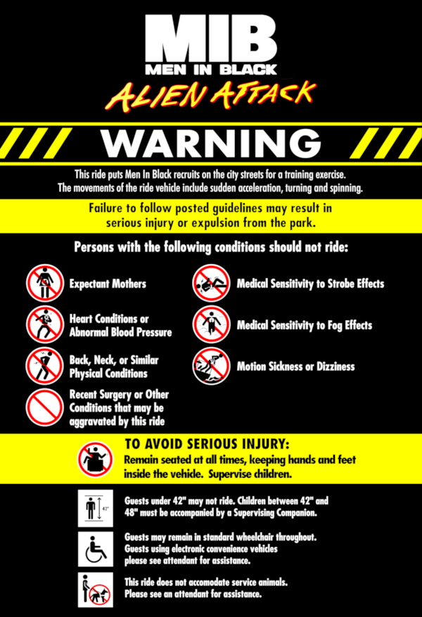 Men In Black Alien Attack Universal Studios Florida Warning Sign
