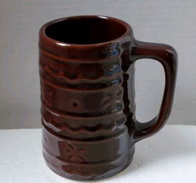 Dark Brown Daisy and Dot Stoneware Pottery Mug
