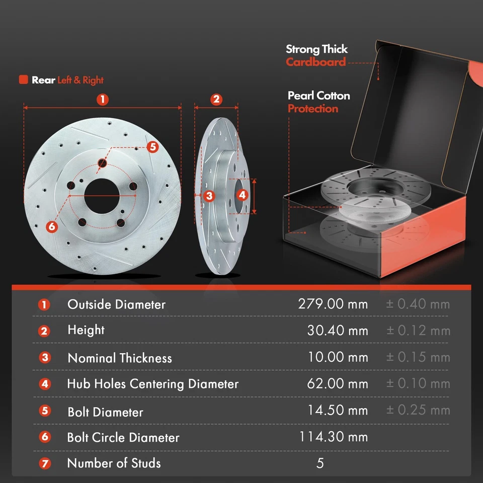 Rotores de freio perfurados e pastilhas de freio de cerâmica para Scion xB 2008-2015 dianteiro e traseiro - Imagem 3 de 4