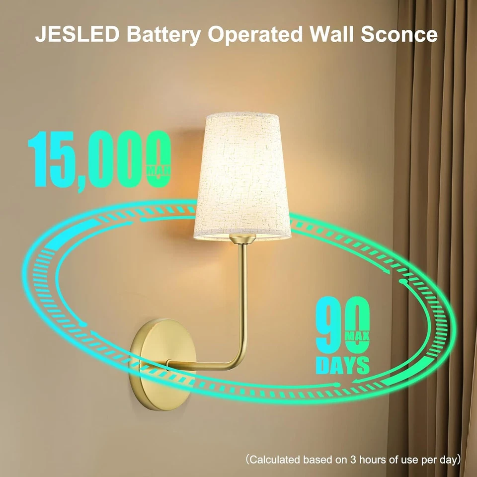 Battery Operated Wall Sconce Lamps Wall Lights Remote Control Dimmable Gold Home - Image 3 of 4