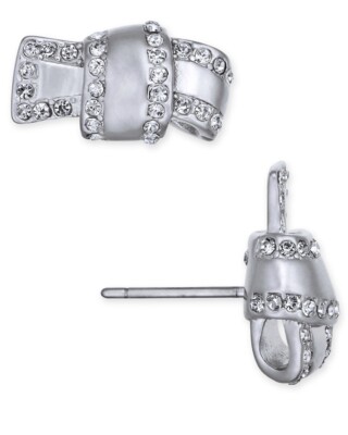 $48 Kate Spade Silver ALL TIED UP Clear Pave Knot Bow Stud Earrings 155A 