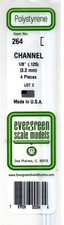 Evergreen 264 Styrene 14" Channel .125" .32cm pkg 4