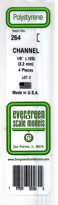 Evergreen 264 Styrene 14'' Channel .125'' .32cm pkg(4)