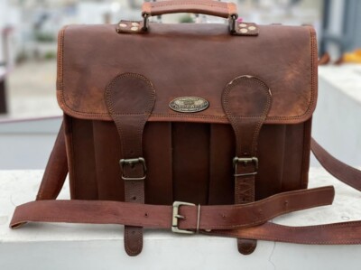 Men's Brown Crazy Goat Leather Vintage Laptop Briefcase Bag Satchel Messenger