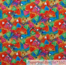 BonEful FABRIC FQ Cotton Quilt Red White Kitty Cat Heart Tie Dye Rainbow Dot Bow