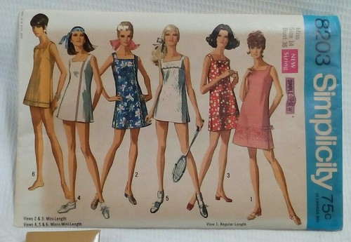 Simplicity Vtg 1969 Uncut Dress Pattern + Fabric Notions kit Tennis Mini Size 14 - Picture 3 of 12