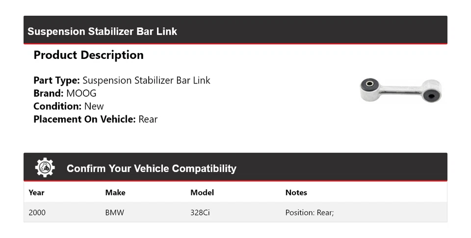 Задний стабилизатор подвески MOOG для 2000 BMW 328Ci - Изображение 2 из 3