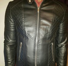 Miss Sissi Women's Black Faux Leather Bumper Jacket. Size Large (l).