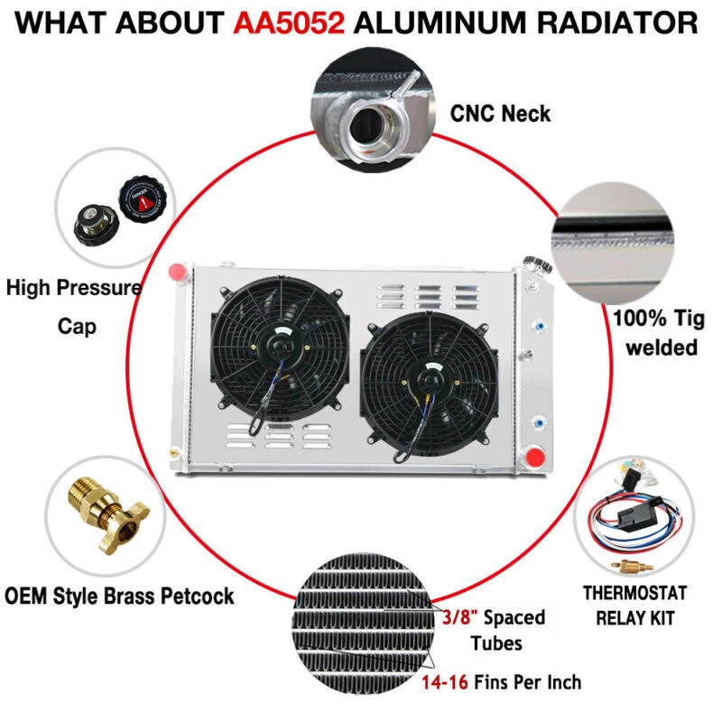 3-Row Radiator+2X12"Fans+Kit Fit 1968-1987 Chevrolet Caprice Impala C/K 10 20 30 Foto 2 de 4