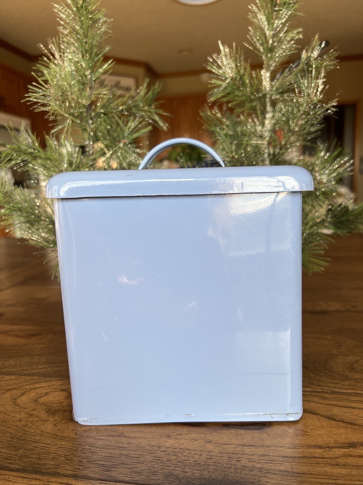 Vintage Enamelware Bread Box Metal Small Tin Farmhouse Country Primitive