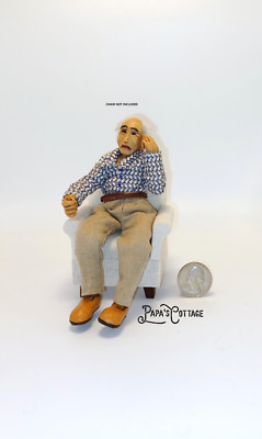 Relaxing man dad for 1:12 scale dollhouse, father, old man, pops, daddy