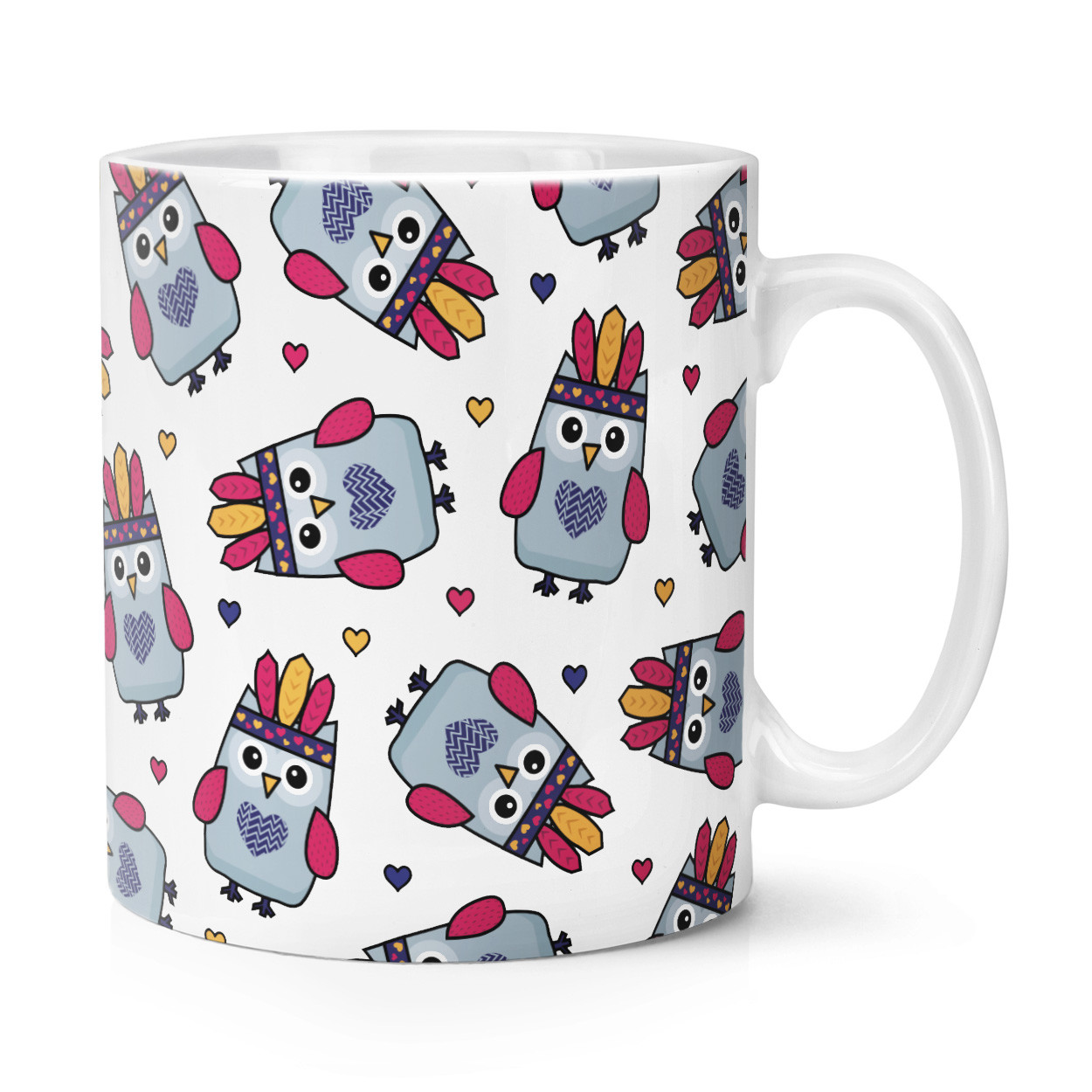 Festival Owl Pattern 10oz Mug Cup - Funny Pink Purple Cute Animal Bird