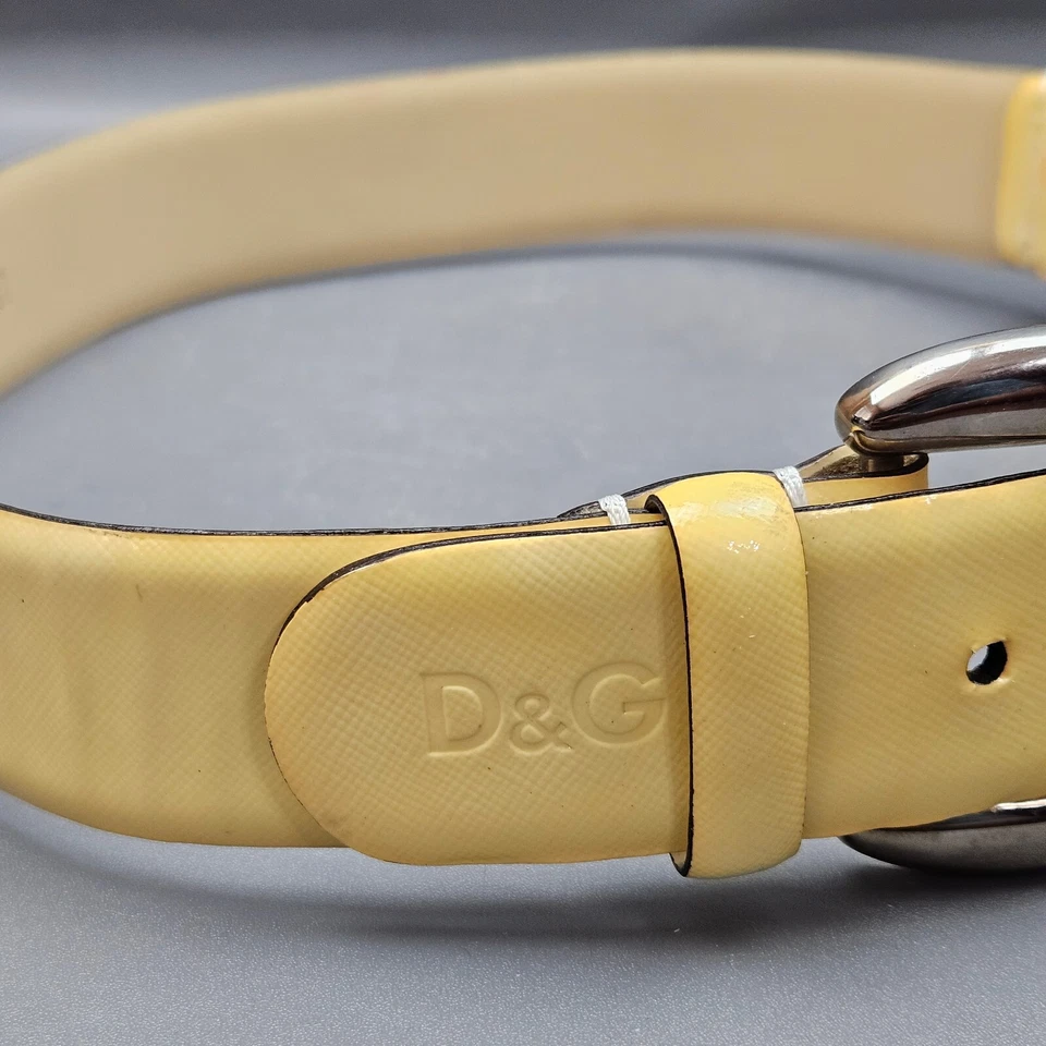 Dolce Gabbana Womens Belt Size 32 80 CM Yellow Leather Dual Buckle - Image 3 of 4
