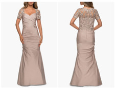 LA FEMME LACE BACK SATIN FROST ROSE TRUMPET GOWN sz 4