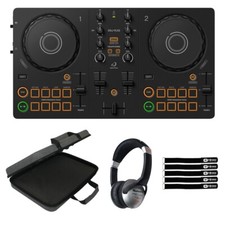 AlphaTheta DDJ-FLX2 Compact Beginner 2-Channel DJ Controller, Case  Headphones