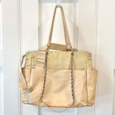 Beis The Baby Bag in Beige Buffalo Trim Vegan Leather 5 Pockets Gold Hardware
