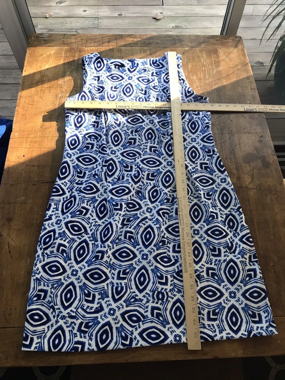 Alyx Vestito Tubino Blu Bianco Geometrico Zip Schiena Poliestere Spandex Tg 14 G2