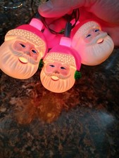 Vintage 10 Electrified Blinking Santa Head Light Set Christmas Holiday Decor