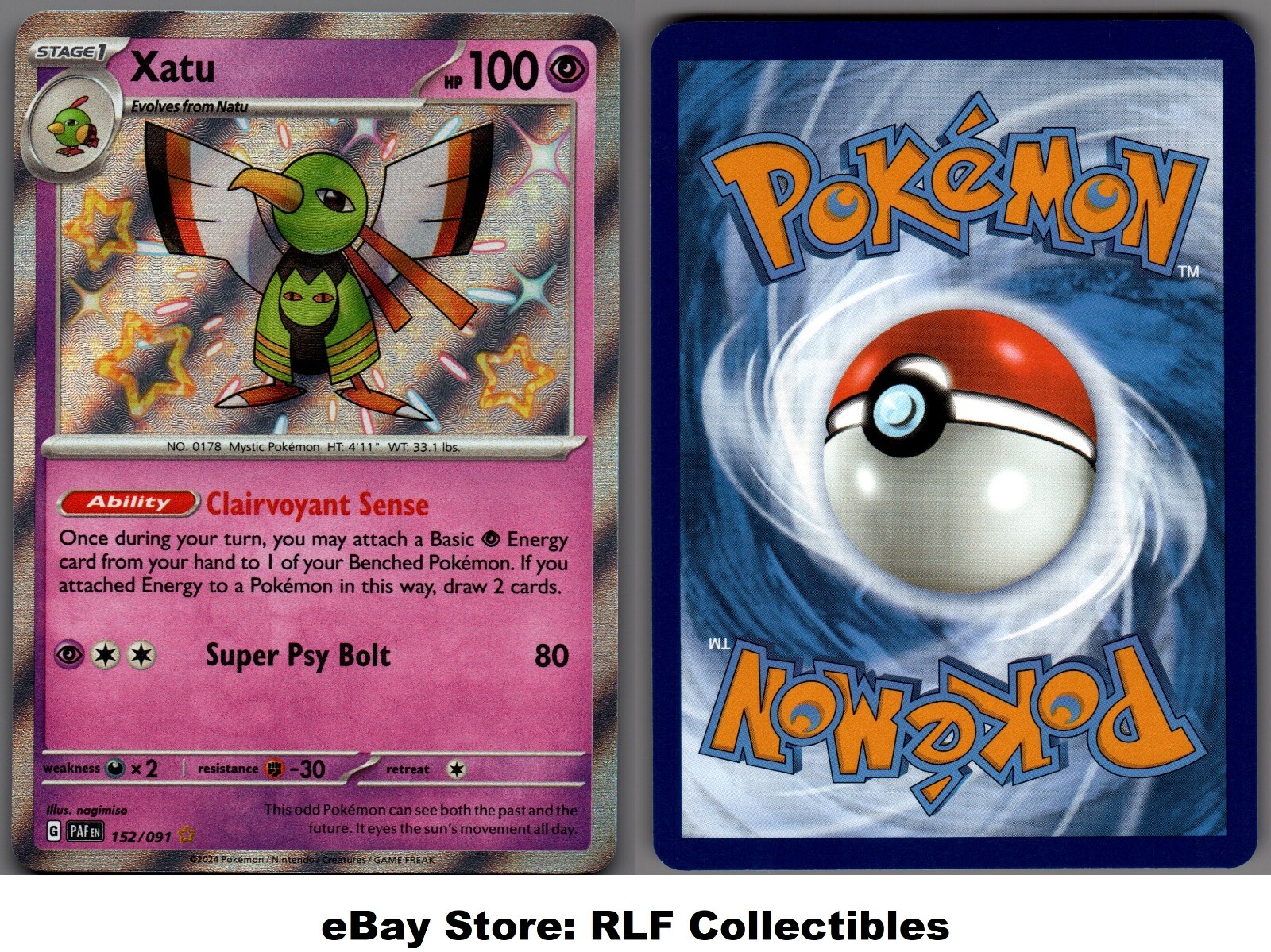 2024 Pokemon, Paldean Fates, #152/091 Xatu, Holo Shiny Rare
