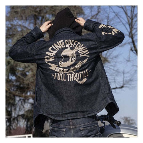 Holy Freedom Genua Stampato Moto Freizeitjacke Denim - Bild 3 von 12