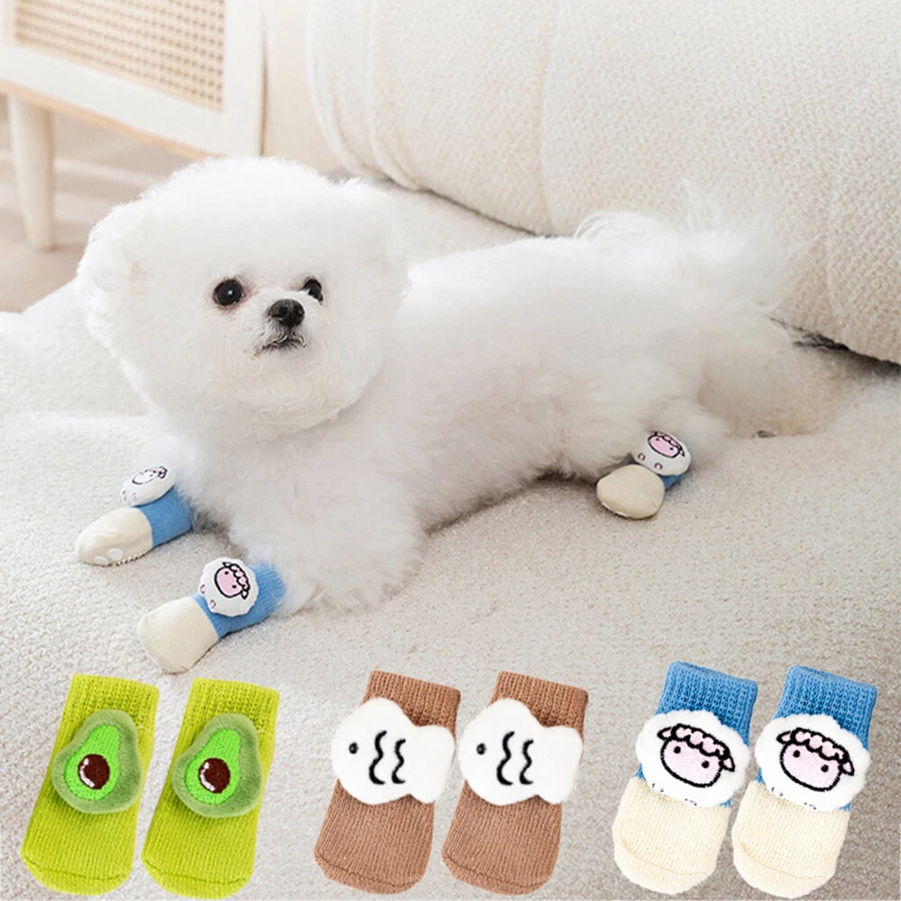 4pcs Non-Slip Dog Socks Knitted Pet Puppy Shoes Paw Print for S/M/L Dogs  Cats //