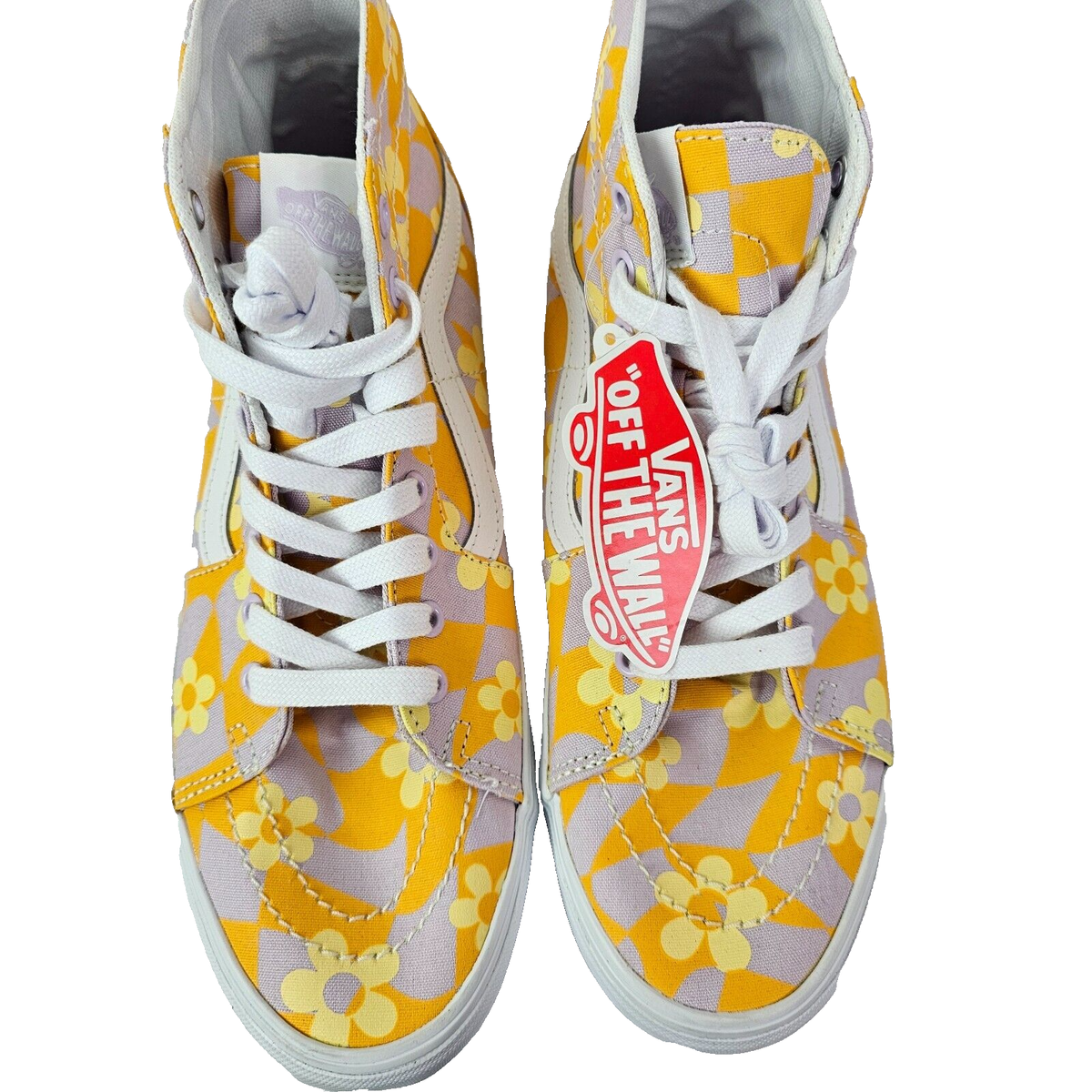 Vans U SK8-HI High Top Shoes Yellow Purple Flowers Size M 10 W
