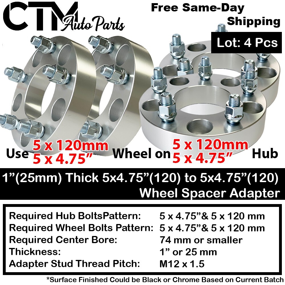 4x 1" Thick 5x4.75 (5x120) 74mm C.B Wheel Spacer Adapter Fit Jaguar Aston Martin