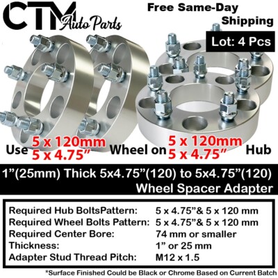 4x 1'' Thick 5x4.75 (5x120) 74mm C.B Wheel Spacer Adapter Fit Jaguar Aston Martin